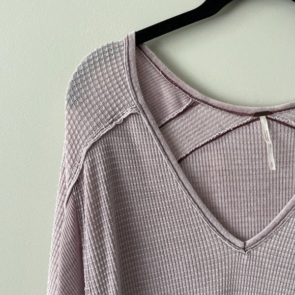 Free People Pacific Drippy Waffle Knit Thermal Tunic Plunging Top Purple Small - Picture 7 of 8